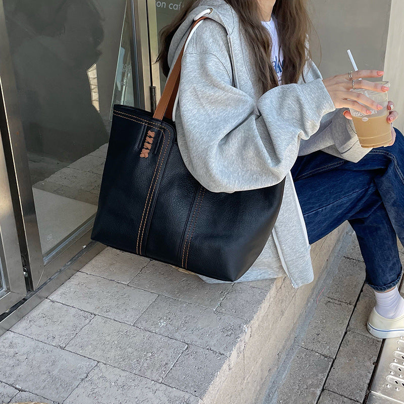 Retro Style PU Leather Commuter Tote Bag