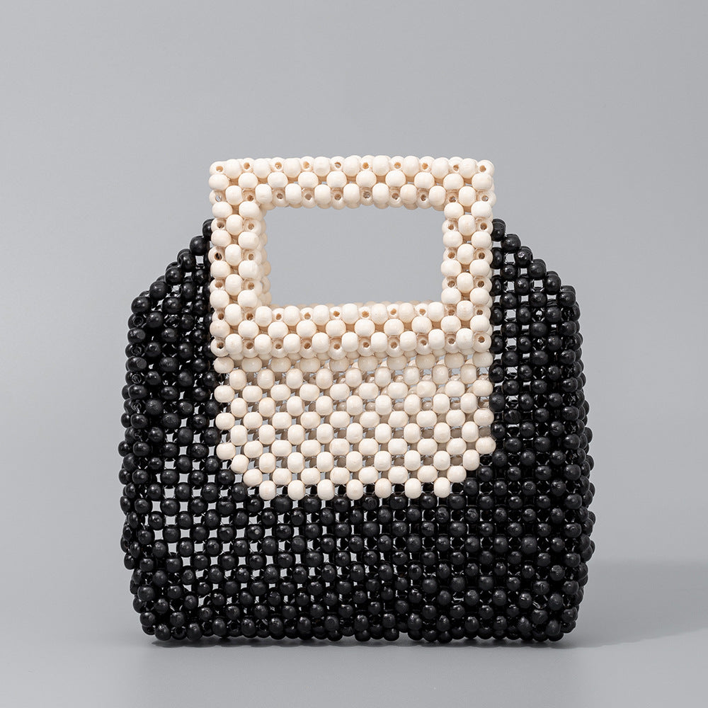 Wooden Bead Hand-Woven Women's Handbag