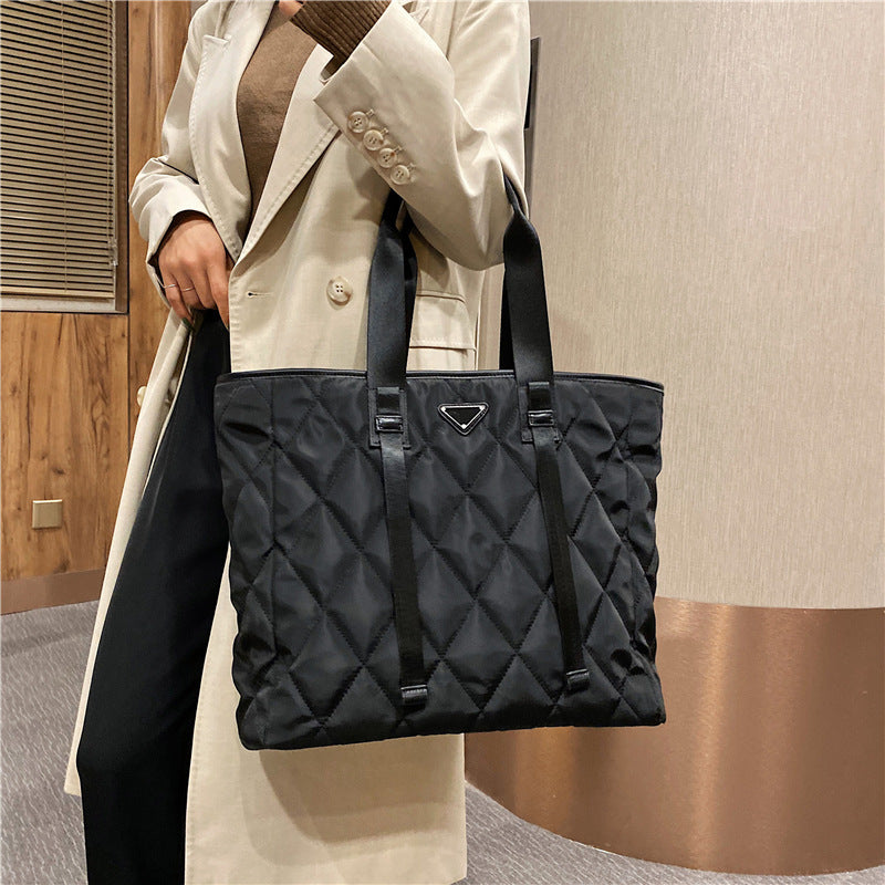 Quilted Diamond Style Nylon Casual Tote Bag