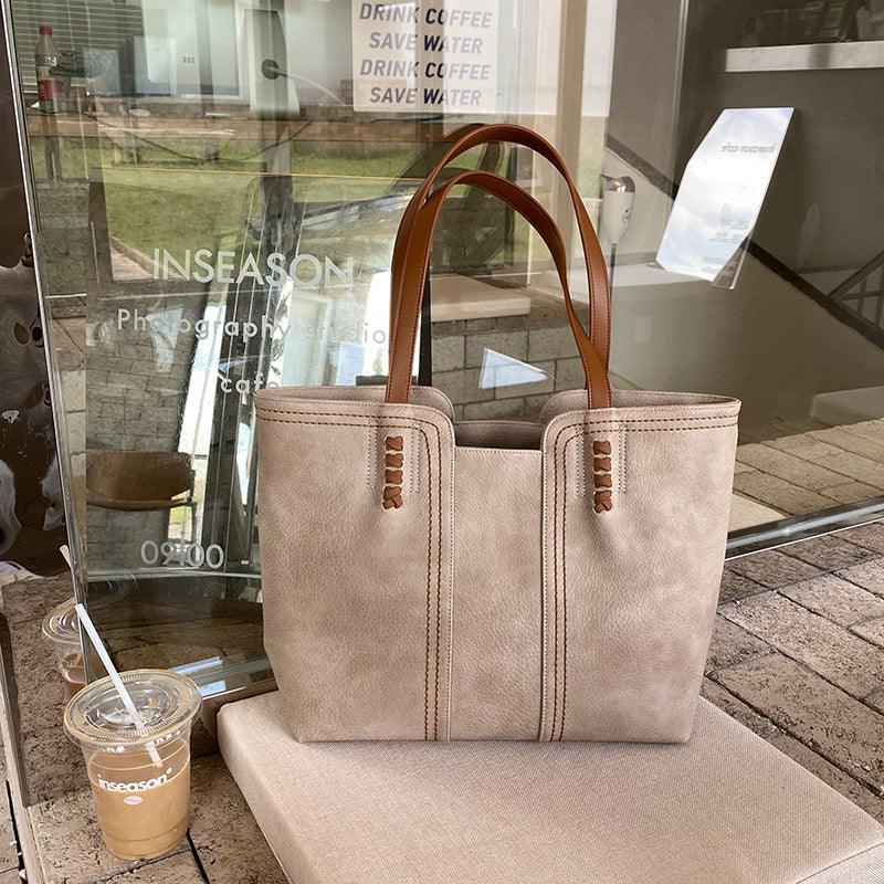 Retro Style PU Leather Commuter Tote Bag