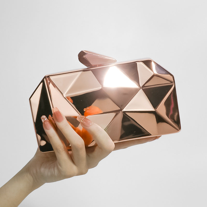 Diamond-Shaped Metal Chain Evening Clutch Bag