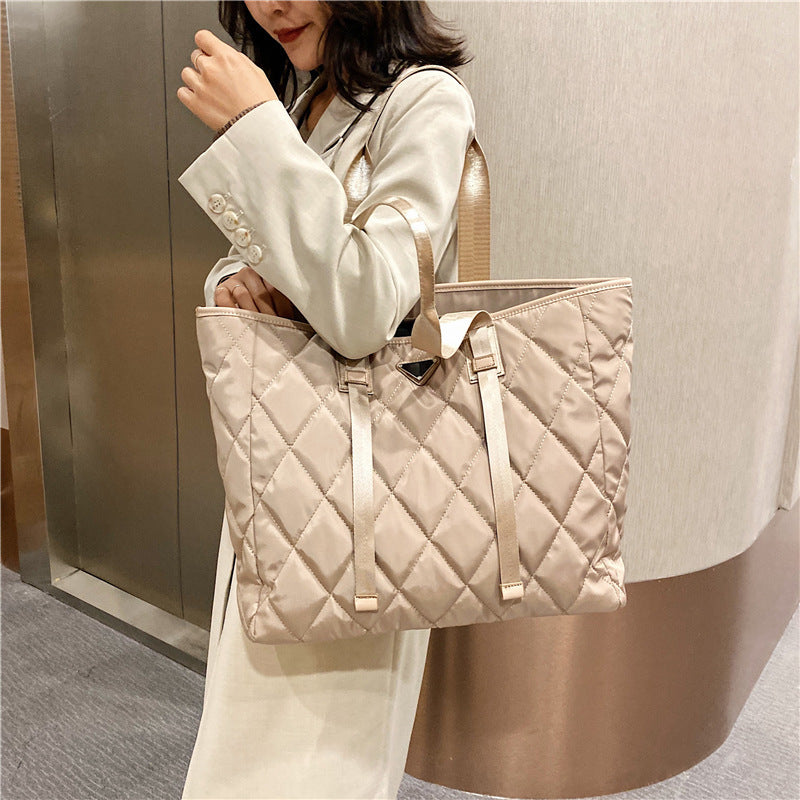 Quilted Diamond Style Nylon Casual Tote Bag