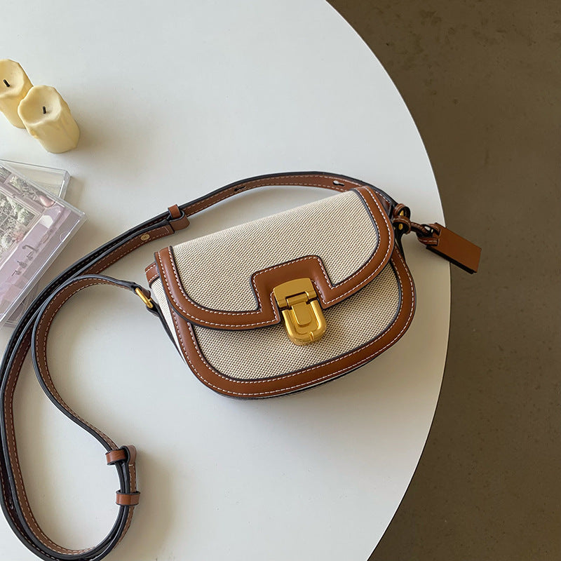 Retro Contrast Color Saddle Crossbody Bag