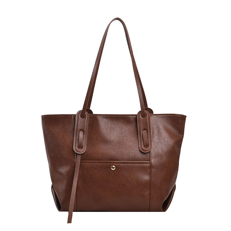 Large Capacity Retro PU Leather Autumn Shoulder Tote