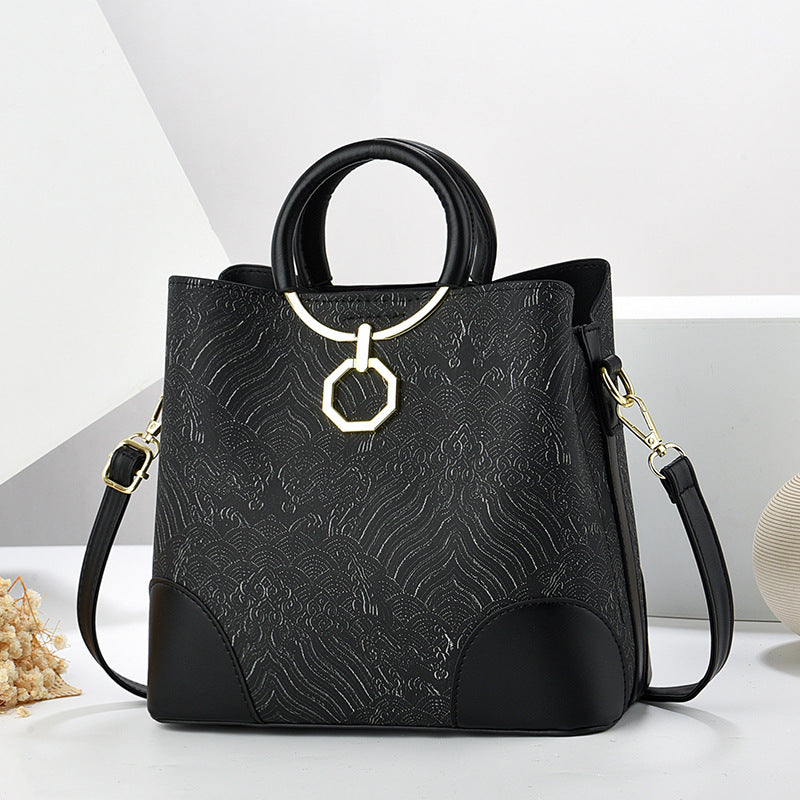 Printed Textured Bucket Shoulder Bag