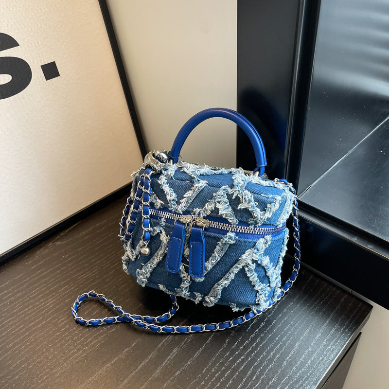 Denim Tassel Box Mini Chain Shoulder Messenger Bag