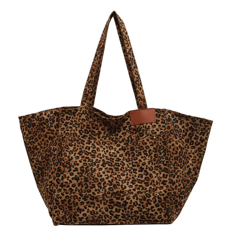Retro Leopard Print Canvas Large Casual Tote Bag