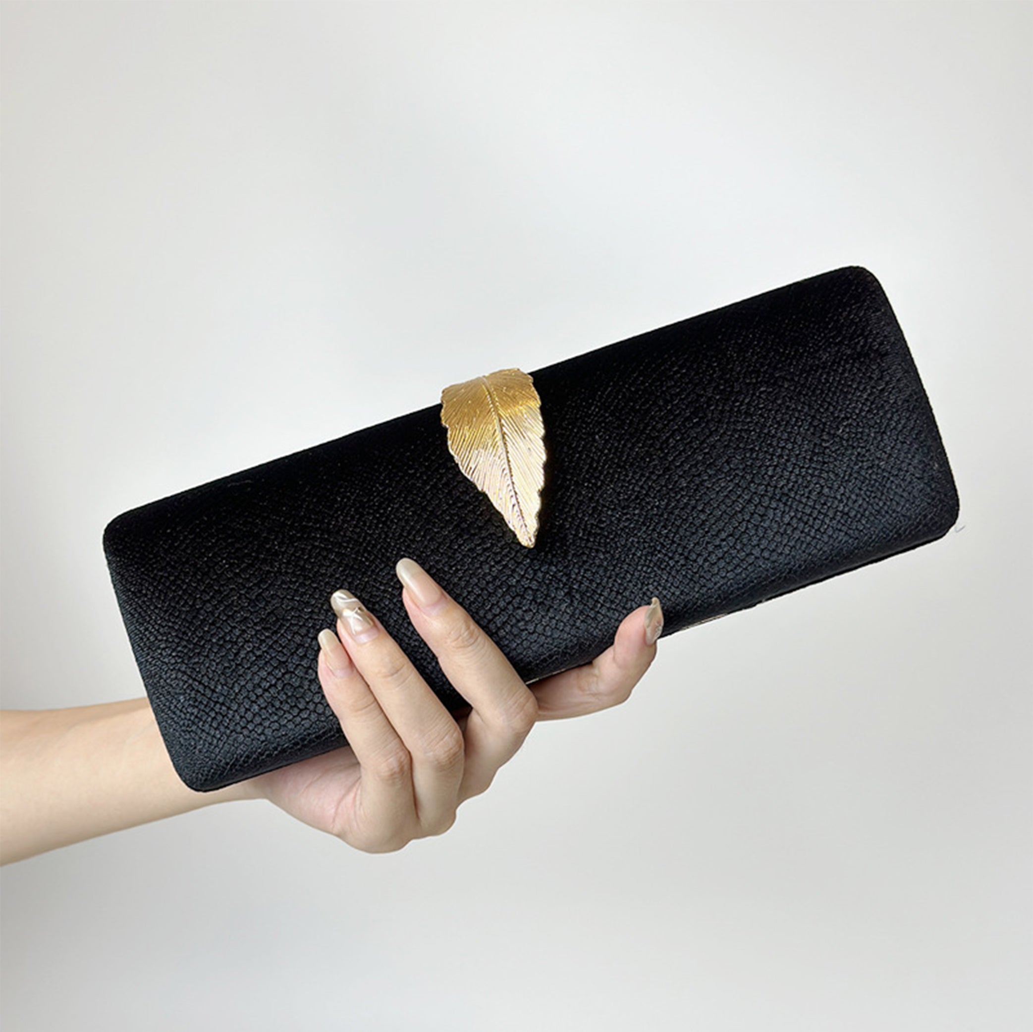 Celebrity Velvet Leaf Buckle Evening Clutch Handbag