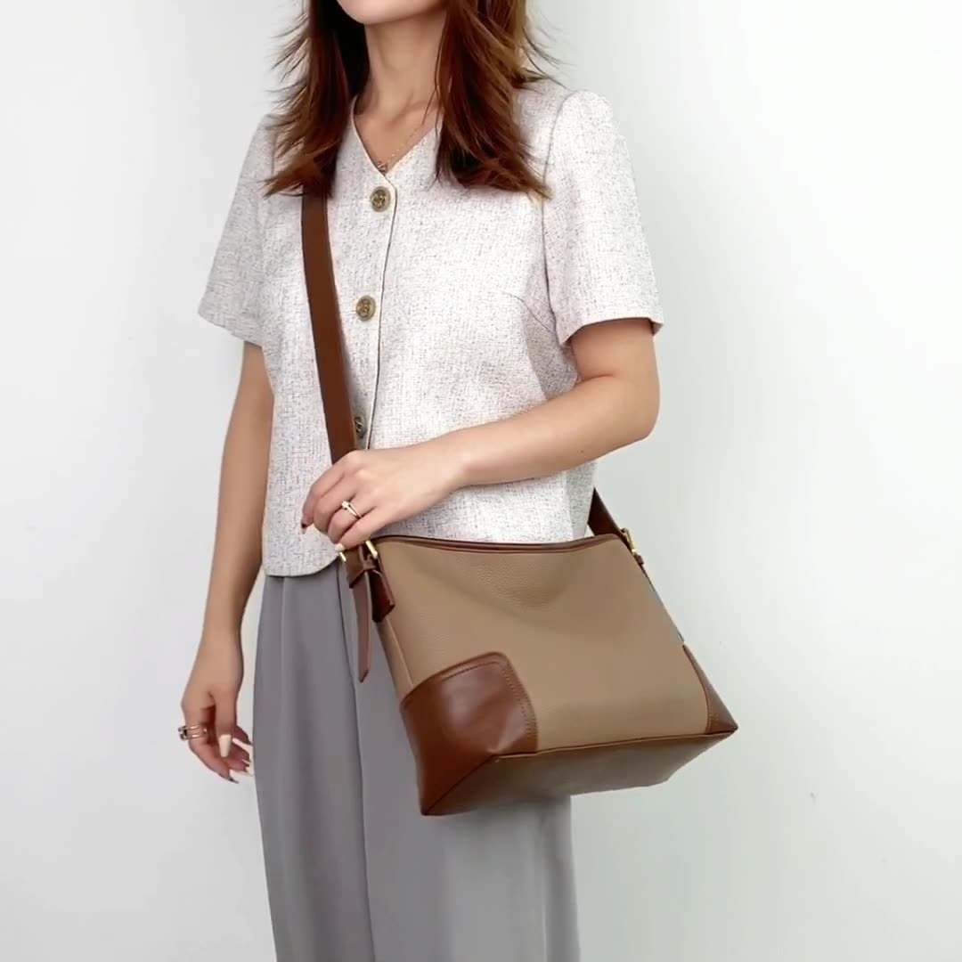 Retro Contrast PU Leather Commuter Shoulder Tote Bag