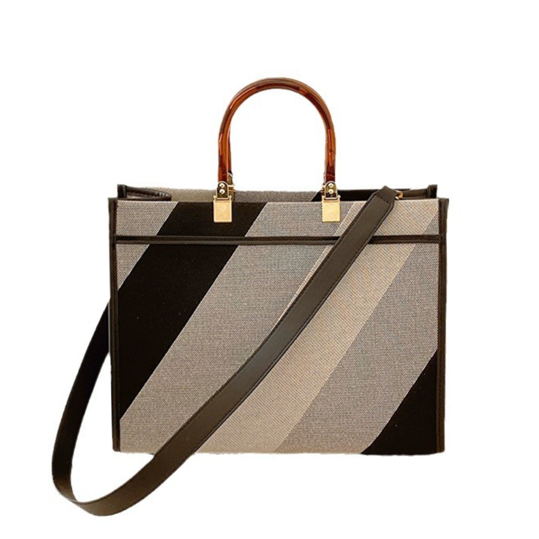 European Plaid Canvas Textured Commuter Tote Bag