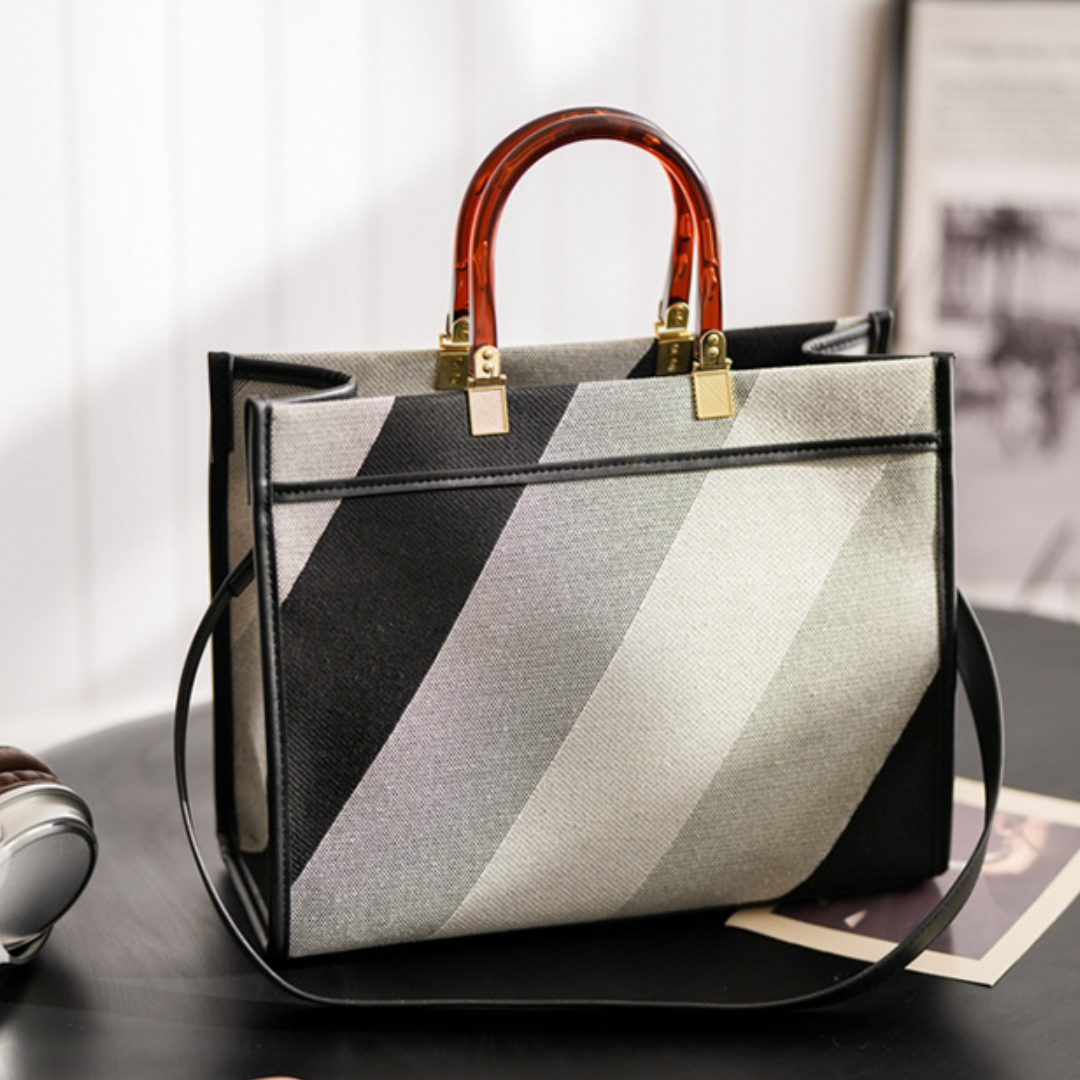 European Plaid Canvas Textured Commuter Tote Bag