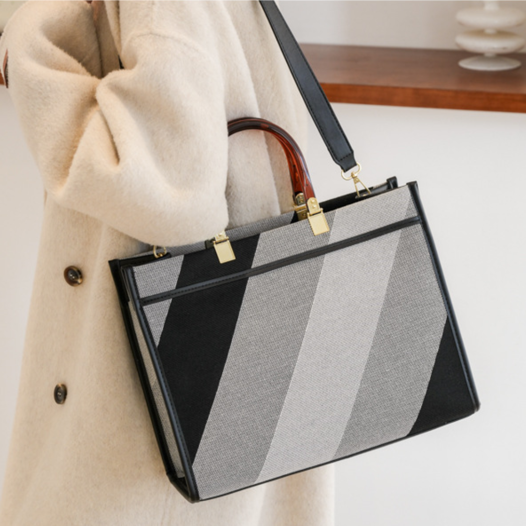 European Plaid Canvas Textured Commuter Tote Bag
