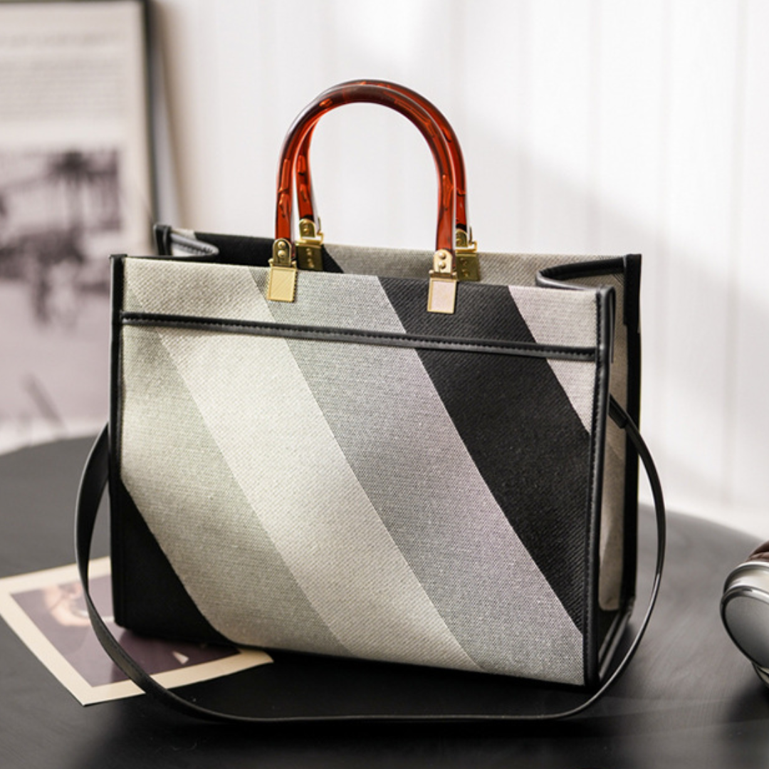 European Plaid Canvas Textured Commuter Tote Bag