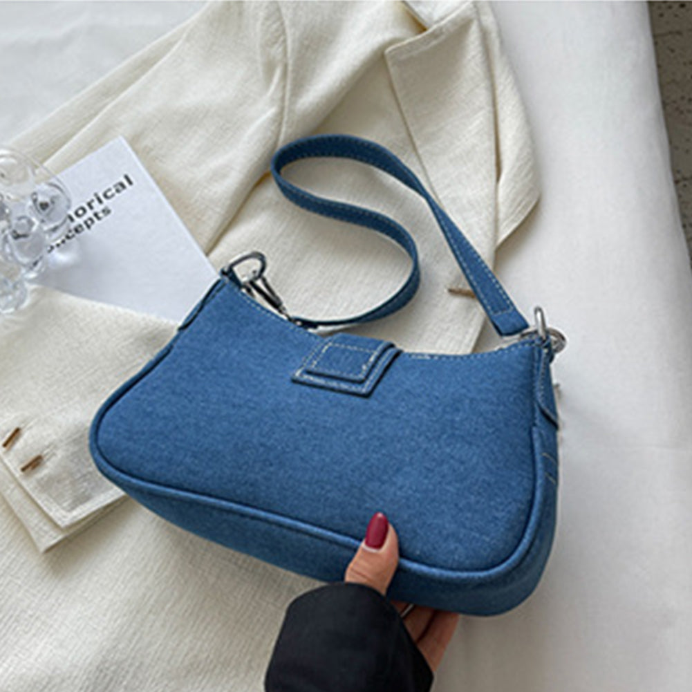 European Denim Chain Shoulder Baguette Bag