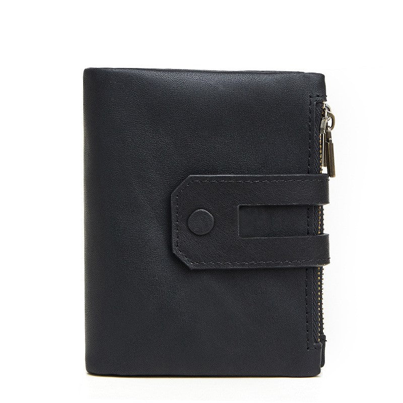 RFID-Protected Genuine Leather Men's Double Zipper Wallet