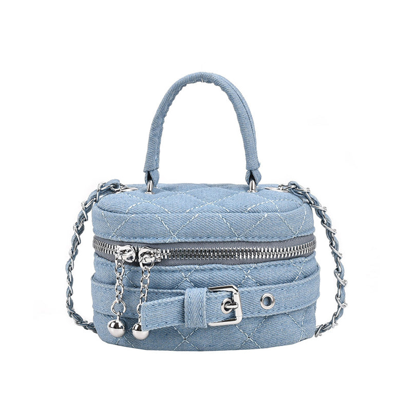 Diamond Chain Denim Textured Mini Box Messenger Bag