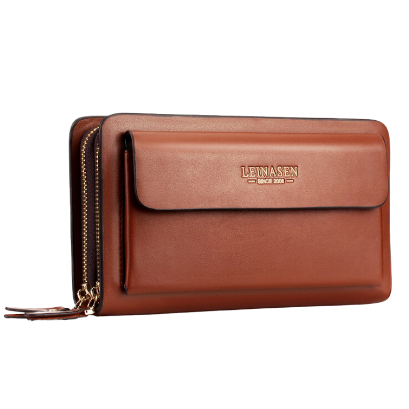 Men's Soft Leather Long Zipper Business Wallet