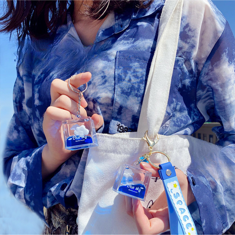 Blue Sky Floating Cloud Keychain