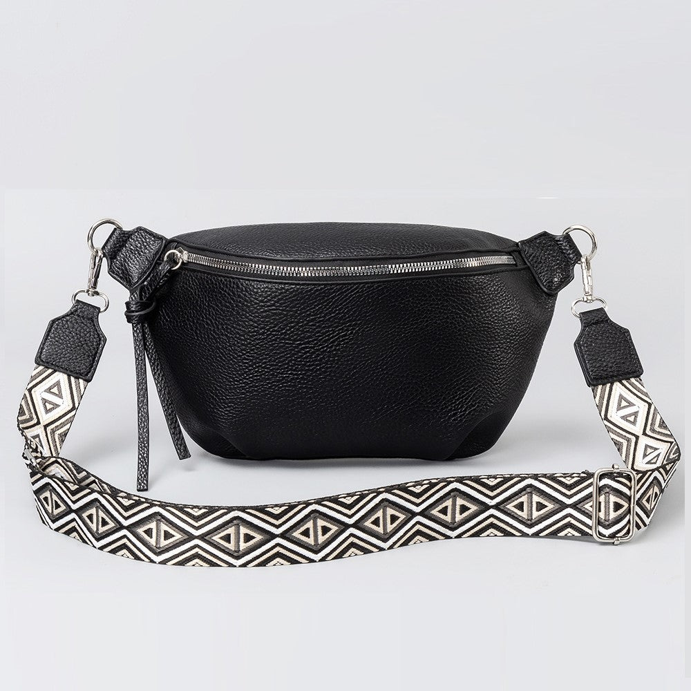 Large Pleated PU Leather Waist Crossbody Bag