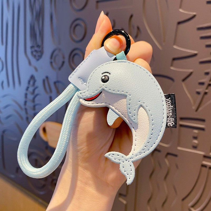 Cute Dolphin Leather Keychain