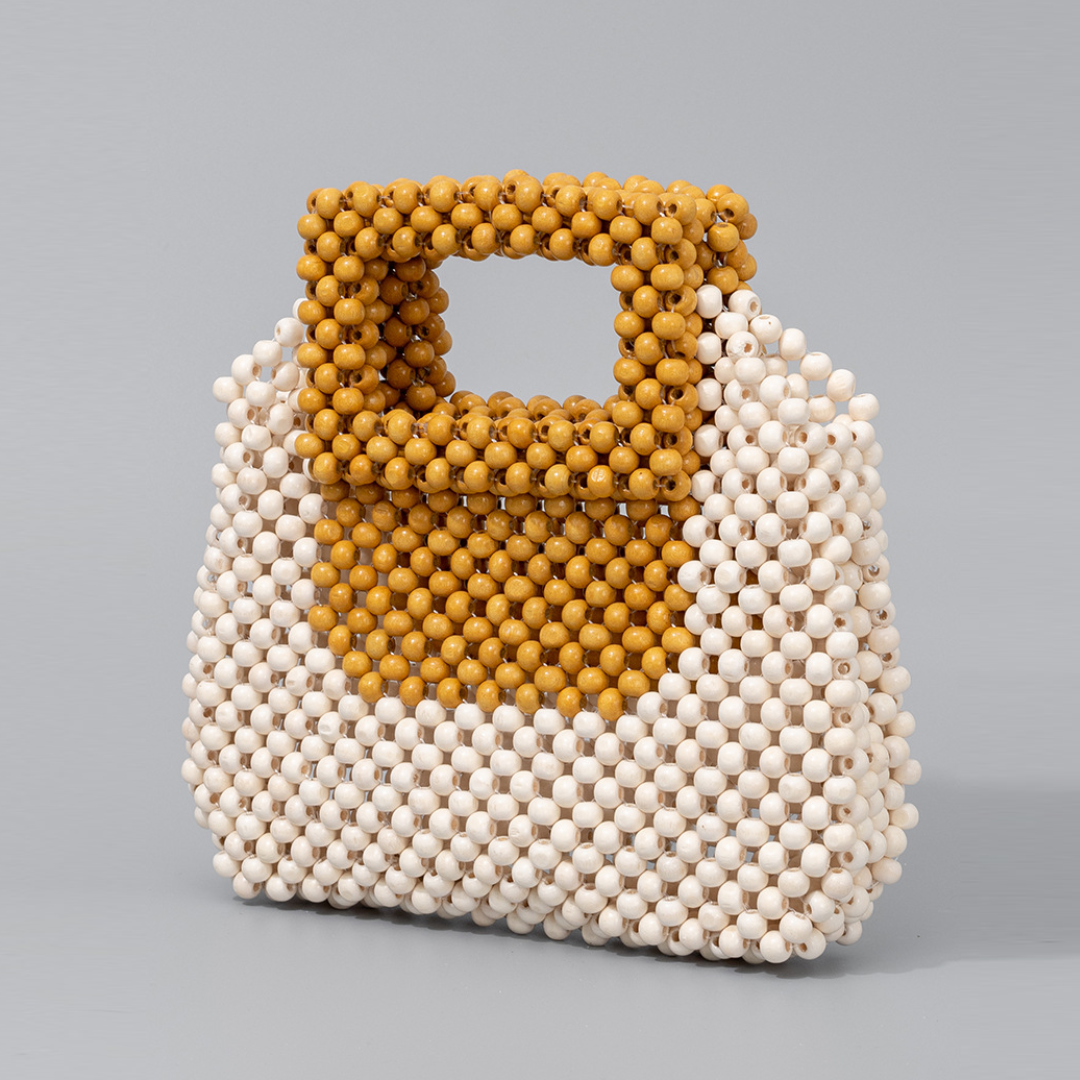 Wooden Bead Hand-Woven Women's Handbag