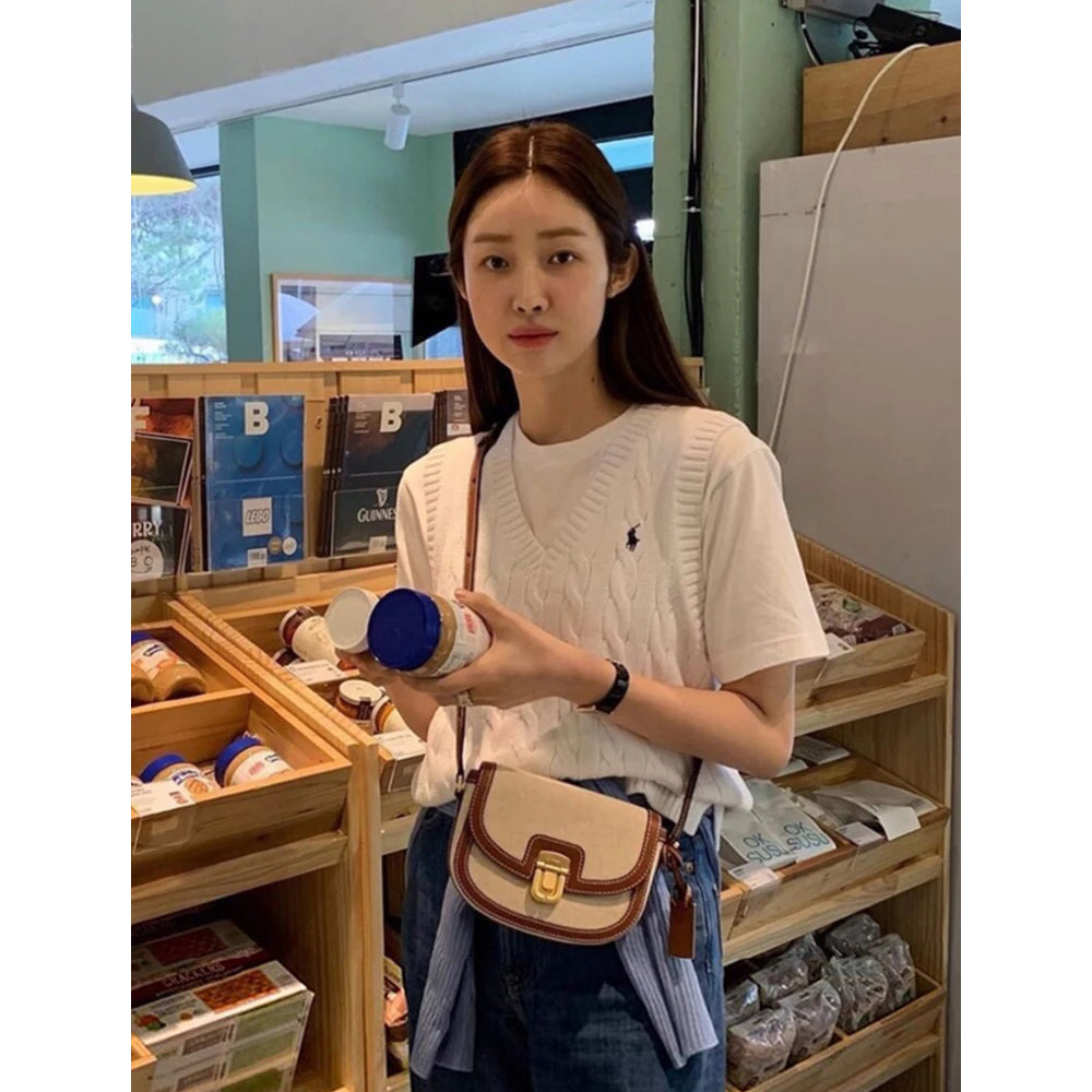 Retro Contrast Color Saddle Crossbody Bag