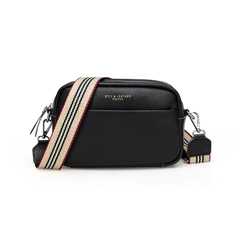Genuine Cowhide Leather Wide Strap Shoulder Bag