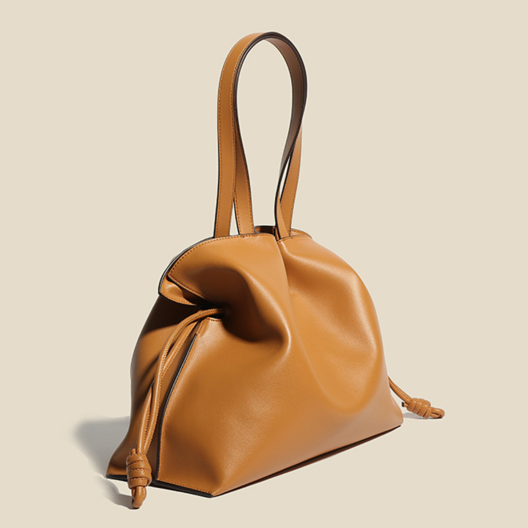 Customizable  Style Pleated Genuine Leather Tote Bag