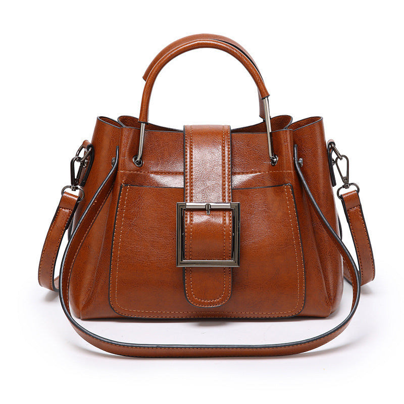 Retro Wax PU Leather Large Capacity Shoulder Tote