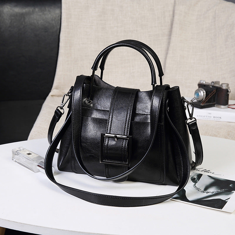 Retro Wax PU Leather Large Capacity Shoulder Tote