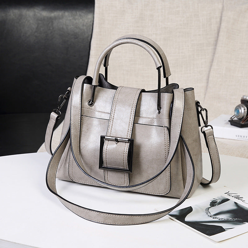 Retro Wax PU Leather Large Capacity Shoulder Tote