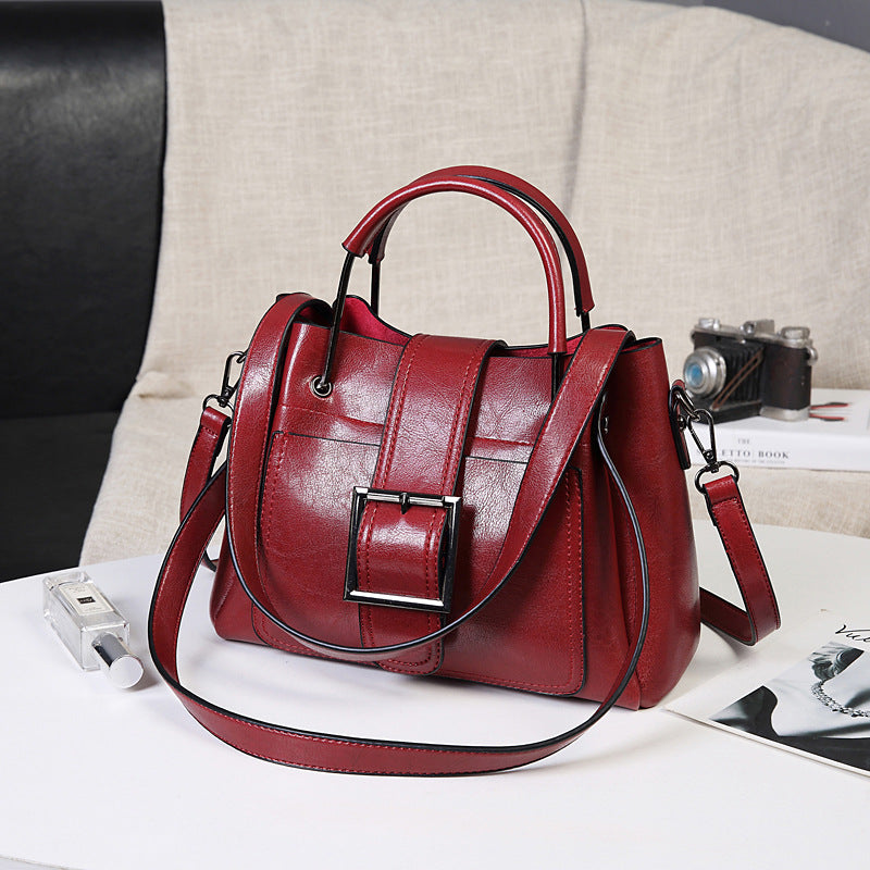 Retro Wax PU Leather Large Capacity Shoulder Tote