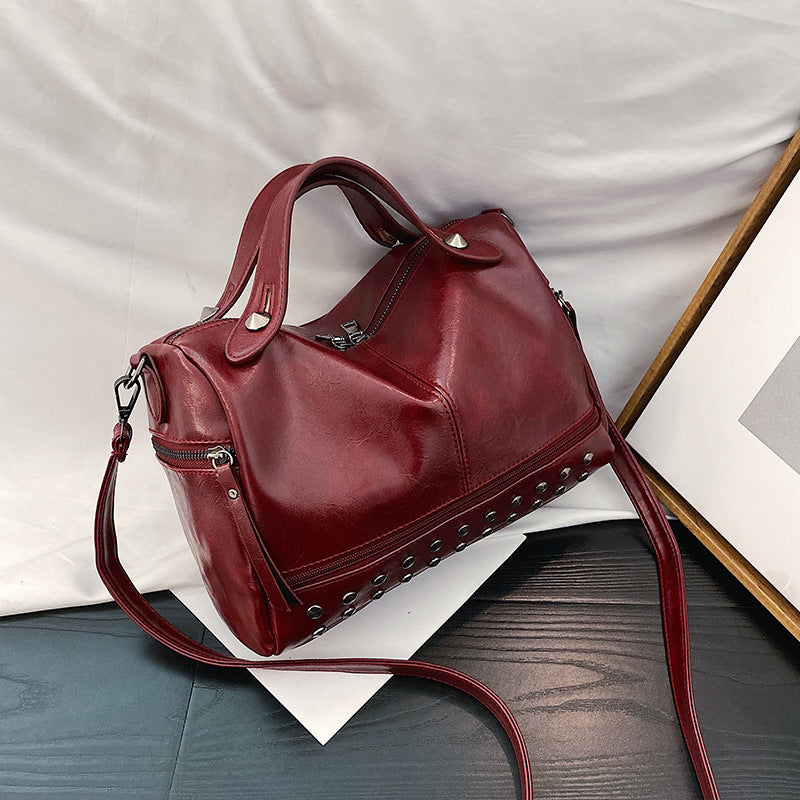 Soft PU Leather One-Shoulder Boston Style Crossbody Bag