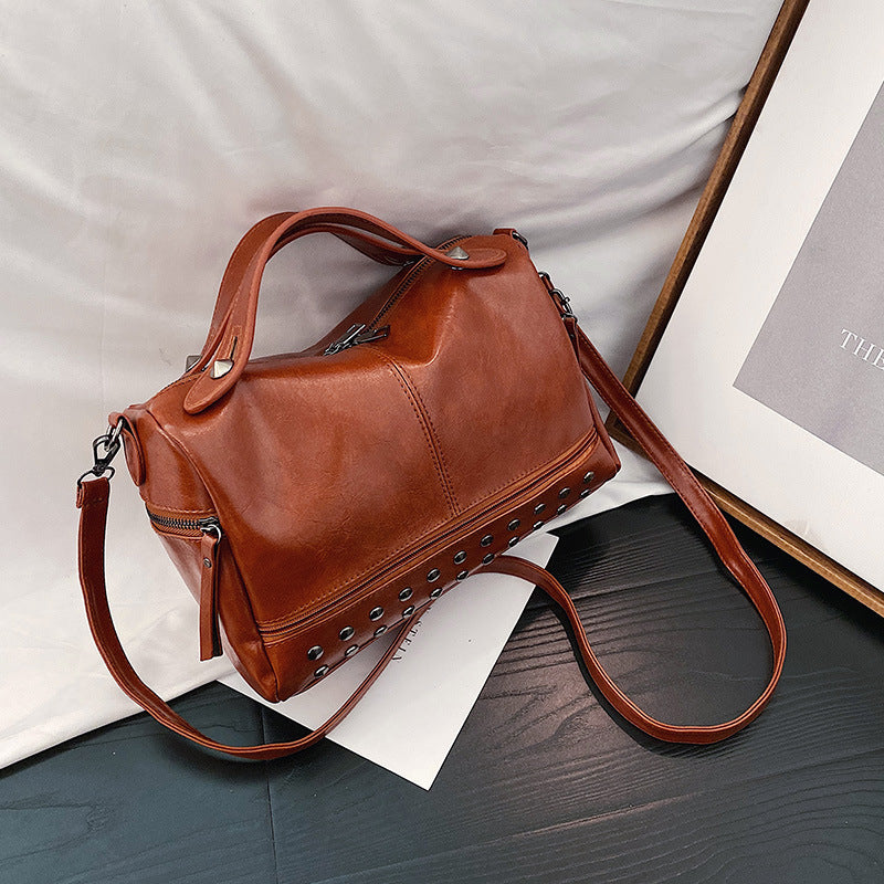 Soft PU Leather One-Shoulder Boston Style Crossbody Bag
