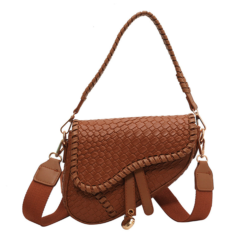 Woven Retro  Saddle Messenger Shoulder Bag