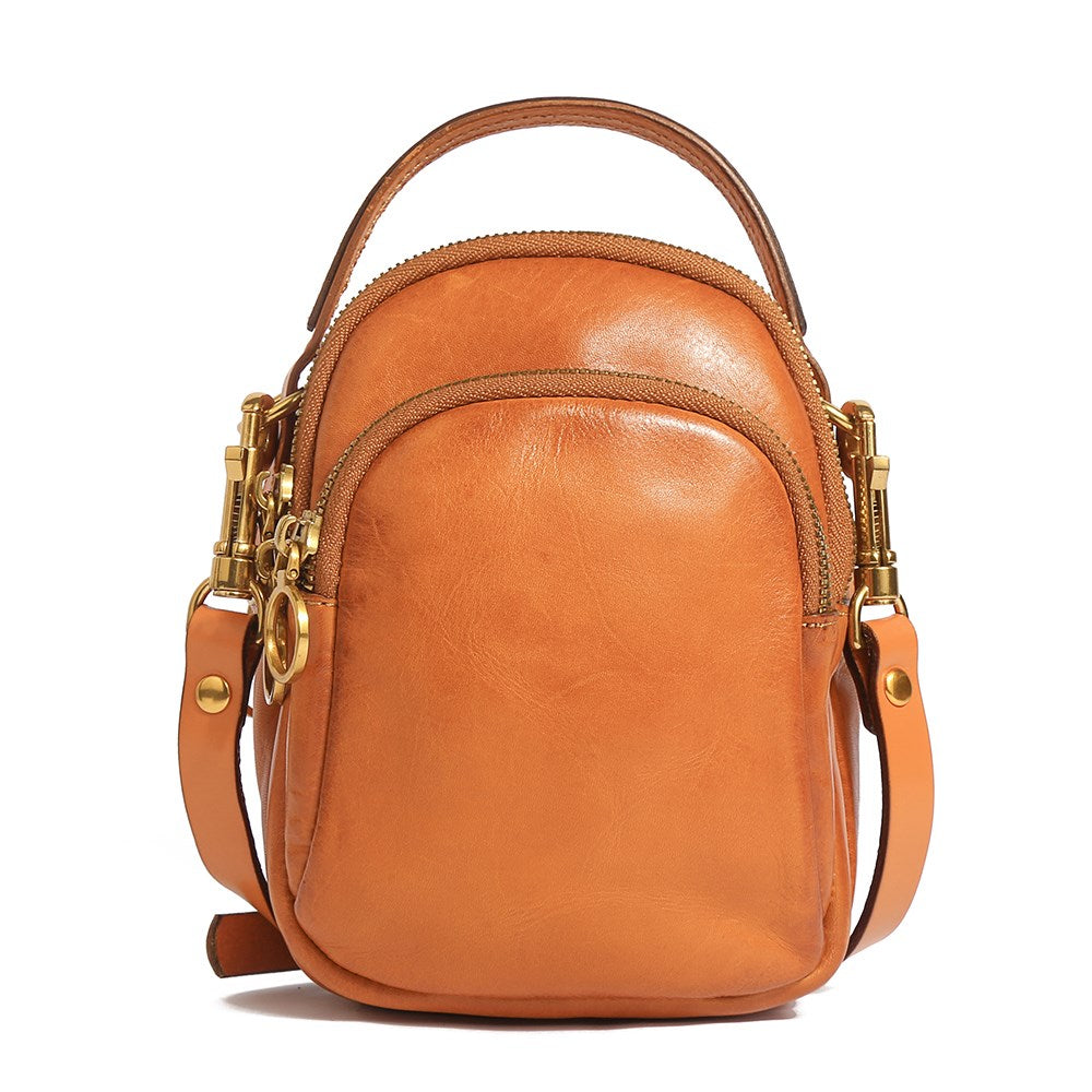 Retro Vegetable-Tanned Faux Leather Crossbody Shoulder Bag