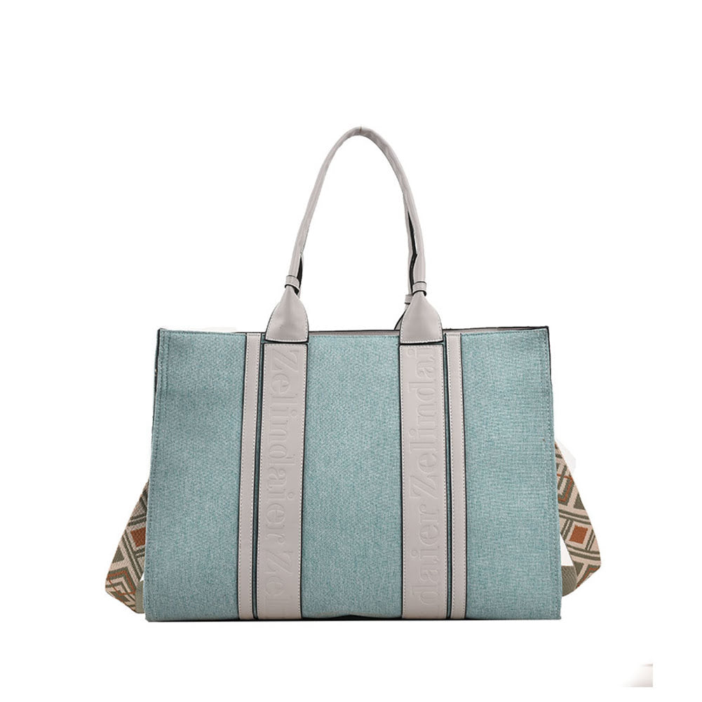 Trendy Canvas Contrast Large Capacity Commuter Tote