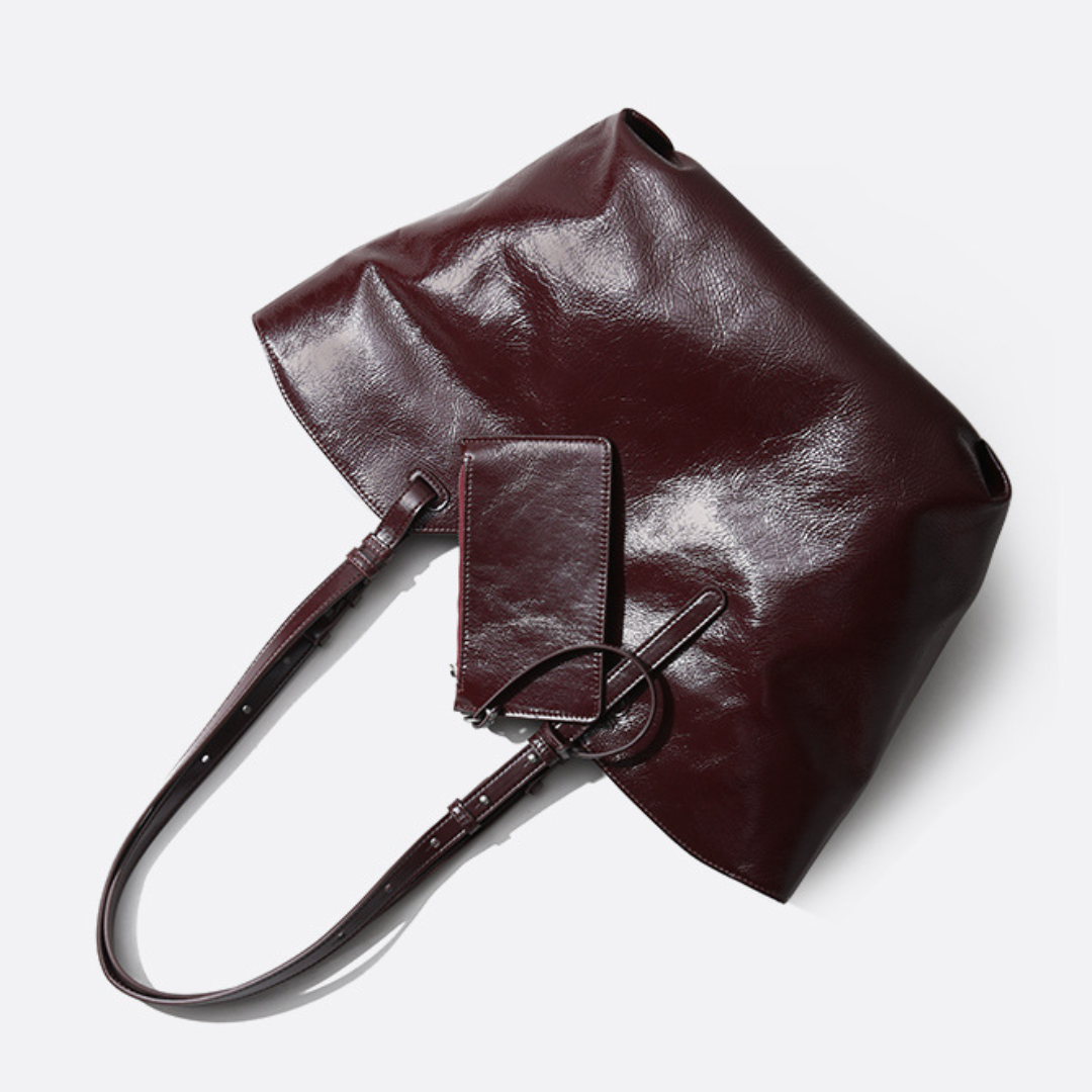 First Layer Cowhide Genuine Leather Commuter Tote Bag