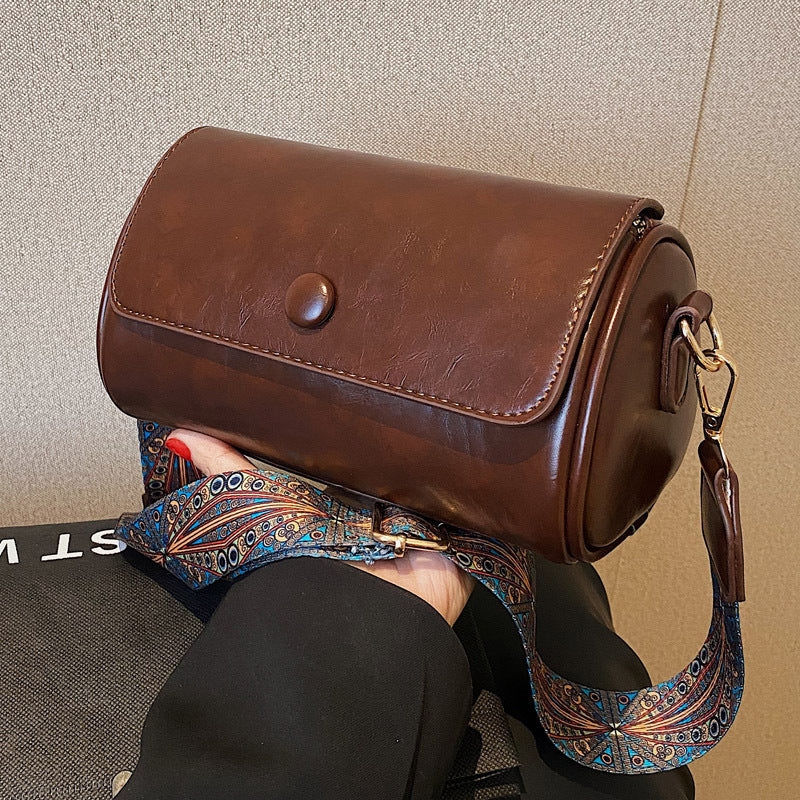 Retro Cylindrical PU Leather Crossbody Bag
