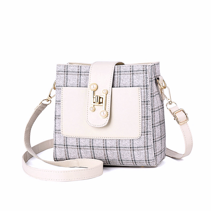 Fashionable Plaid Bucket PU Leather Shoulder Bag