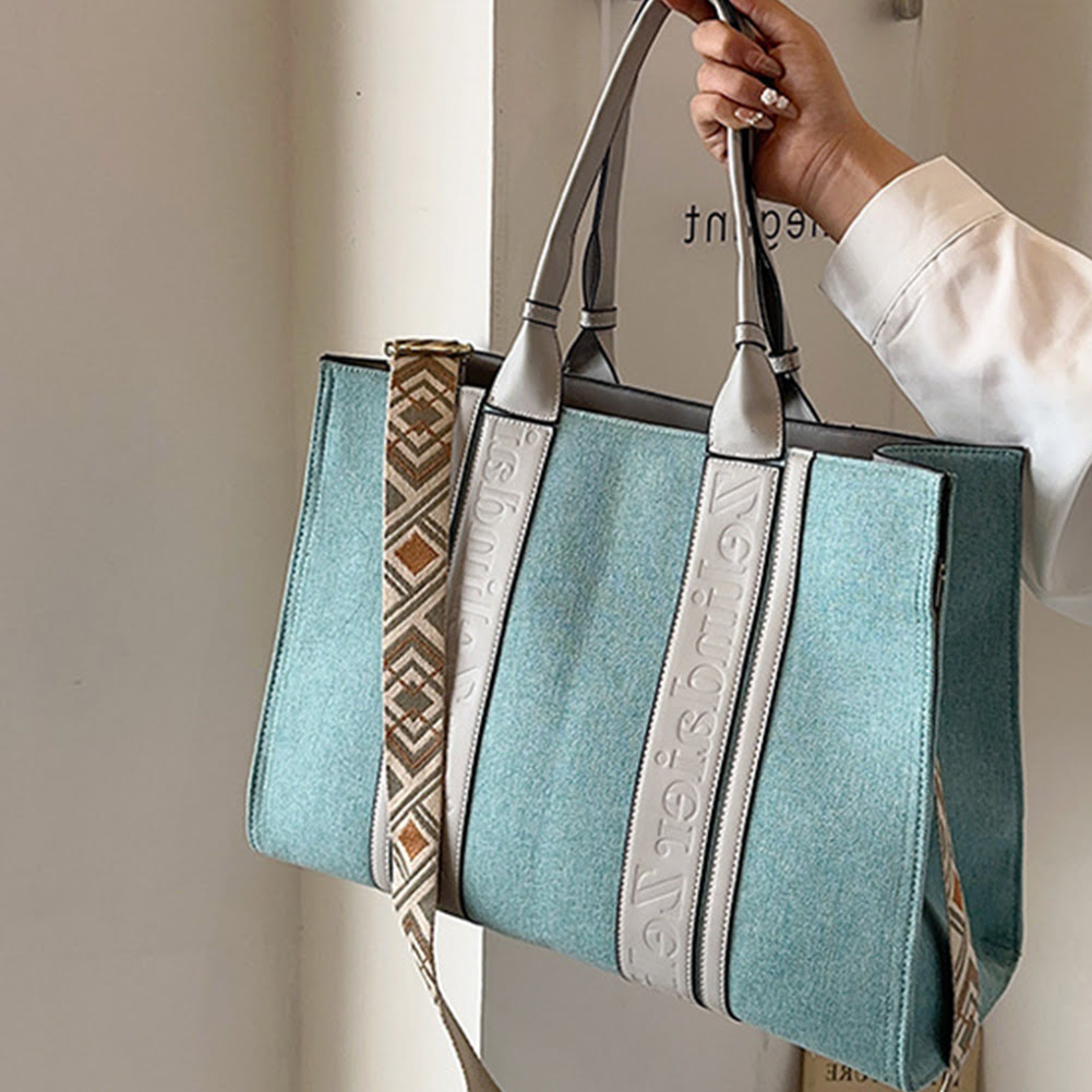 Trendy Canvas Contrast Large Capacity Commuter Tote