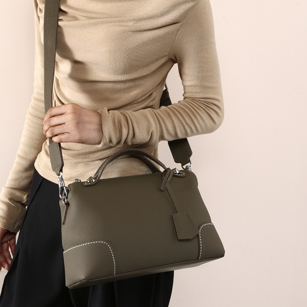 Simple Genuine Leather Women's Pillow Handbag
