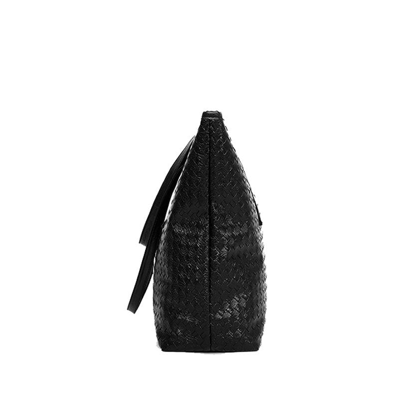 Solid Woven  Shoulder Tote Bag