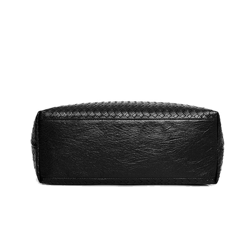 Solid Woven  Shoulder Tote Bag