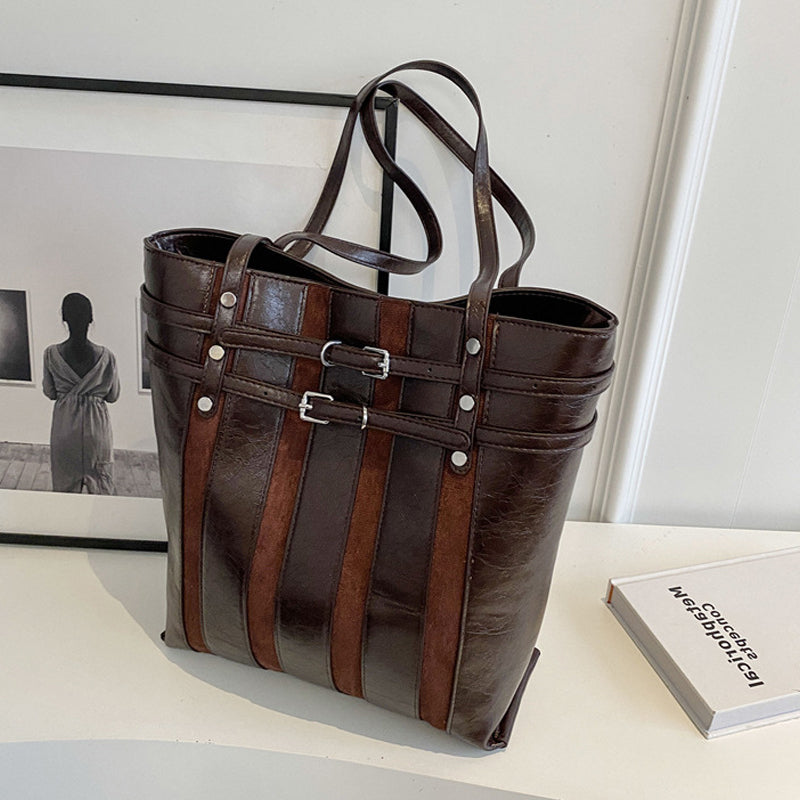 Textured Stitching  Retro Fashion Large Shoulder Tote