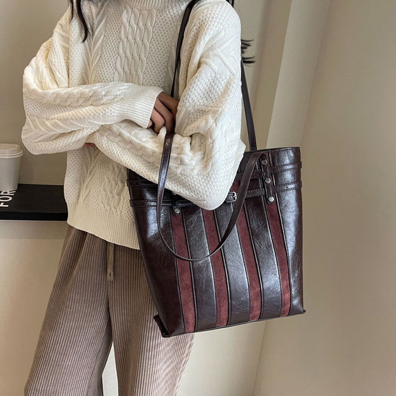 Textured Stitching  Retro Fashion Large Shoulder Tote