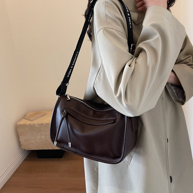 Retro  Solid Pillow Bag with Wide Strap