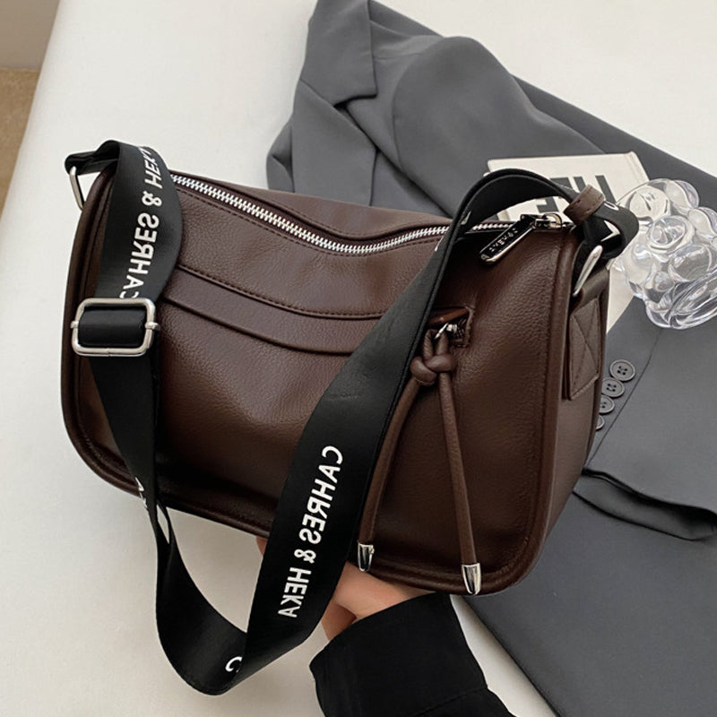 Retro  Solid Pillow Bag with Wide Strap