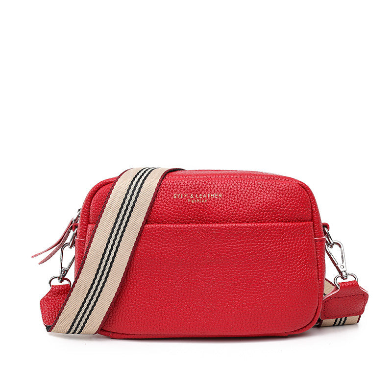 Genuine Cowhide Leather Wide Strap Shoulder Bag