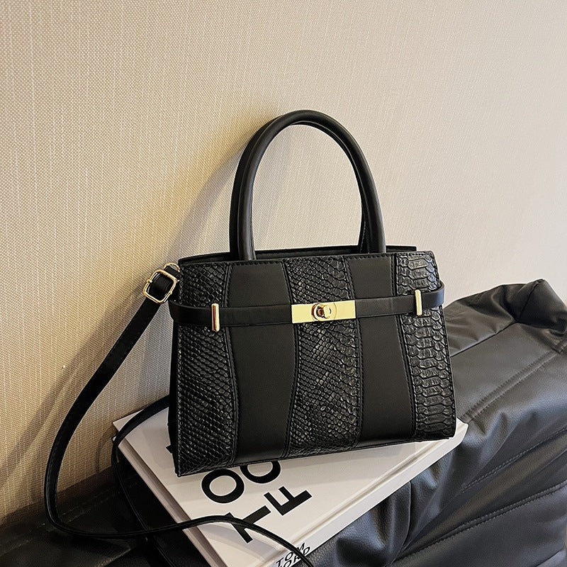 Contrast Stitch  Snakeskin Kelly Style Handbag